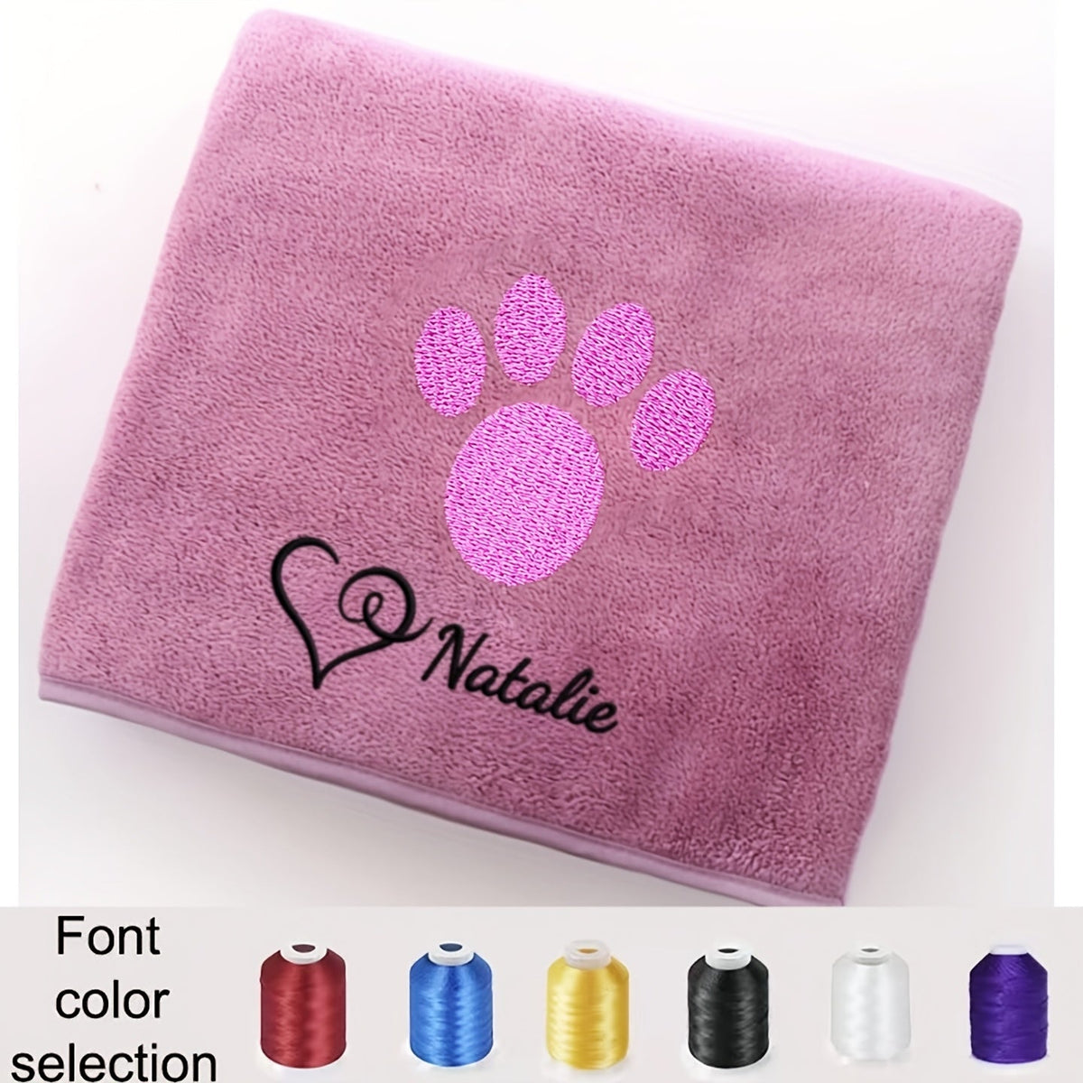 Personalized Pet Towel Custom Name Paw Print Embroidery Super Absorbent Bath Towel for Dogs Cats Puppies Kittens Bathing Swimming Grooming Gift Brown Purple Blue
