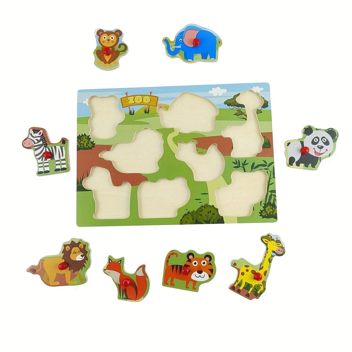Wooden Peg Puzzle Set of 4 for Toddlers 32 Pieces Knob Puzzles Farm and Zoo Animal Themes Montessori Learning Toy for Ages 1 2 3 Birthday Christmas Easter Gift Boys Girls