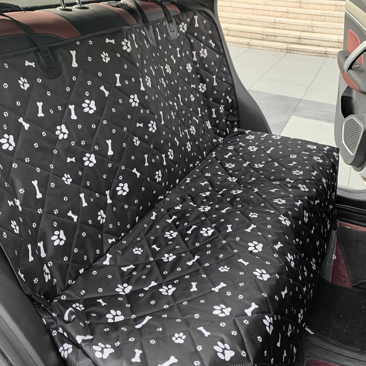 Pet Car Seat Back Protector Mat - Thickened Waterproof Dog Car Seat Cover for Back Seat, Scratch-Proof Kick Mat for Dogs & Cats, Pink Paw Print Car Accessory for Dog Owners