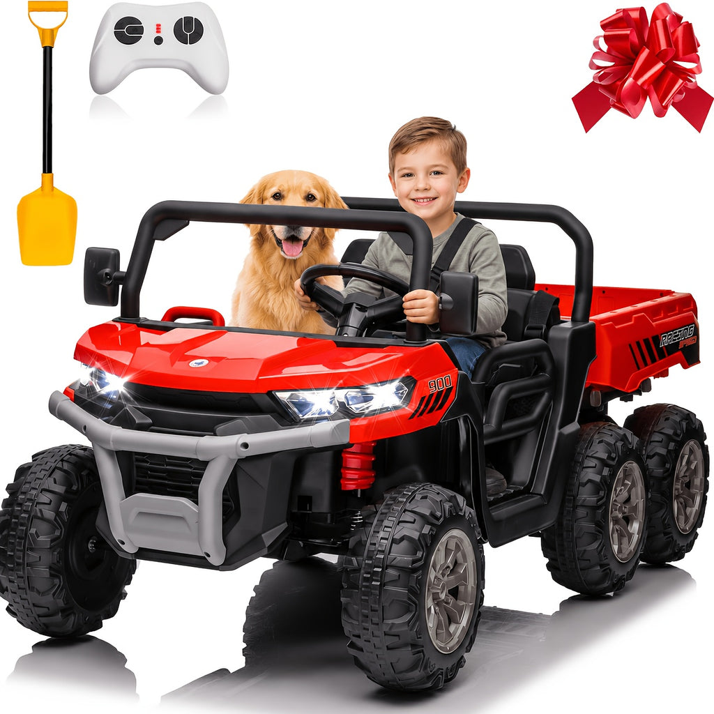 24V Kids Ride-On UTV with Remote Control, Dual Drive Mode, 3 Speed Settings, Bluetooth Music, 4 LED Lights, Suspension System & Flower Décor – Outdoor Ride-On Car for Boys & Girls Ages 3+ – Red Green Pink