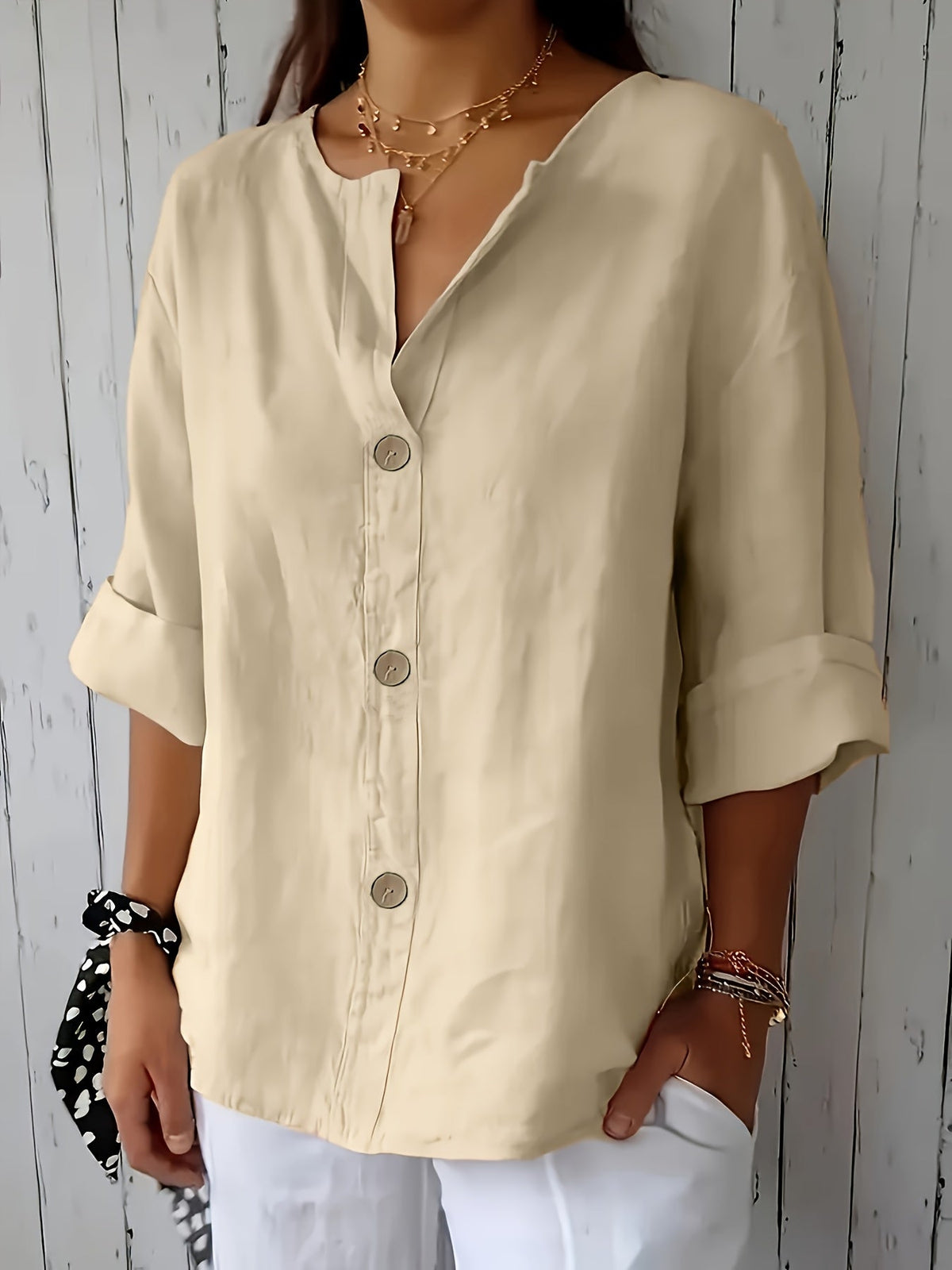 Women's Casual Loose Pullover Shirt - Relaxed Fit Vacation Top with Decorative Button Detail, Lightweight Breathable Fabric for Summer Travel, Beach & Everyday Wear | Multiple Colors S-XXL