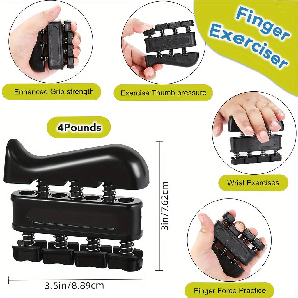 Grip Strength Training Set 4-Piece – Forearm Gripper, Finger Exerciser, Hand Strength Ring & Finger Stretcher with Wrist Strap for Men Women Athletes