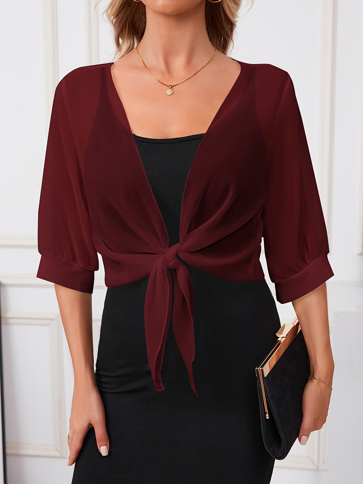 Women's V-Neck Tie Front Shawl Blouse – Lightweight Semi-Sheer Woven Shirt Jacket in 14 Colors for Spring, Summer & Fall