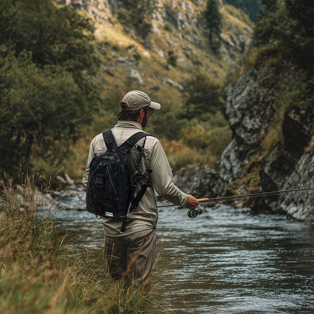 Fishing Backpack Tackle Sling Bag with Rod Holder – Waterproof Hiking Daypack Fly Fishing Bag for Men Women, Tackle Box Storage, Gift for Fisherman Dad