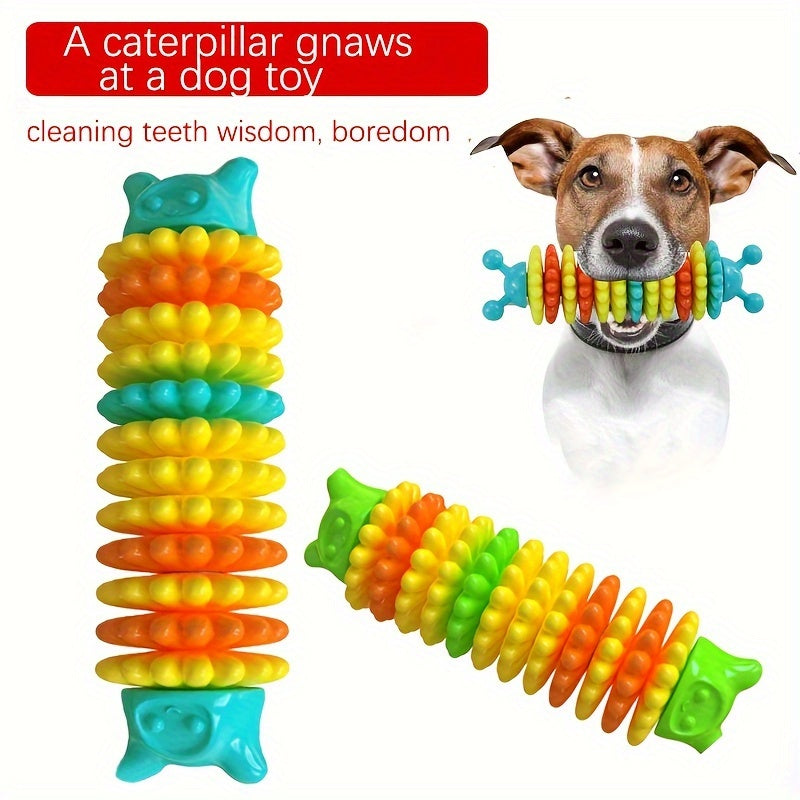 Caterpillar Natural Rubber Dog Chew Toy for Aggressive Chewers – Durable Teeth Cleaning Chew Toy with Anti-Bite Reinforced Ends, Interactive Dental Dog Toy for Medium Large Breeds, Lake Blue Green Pink