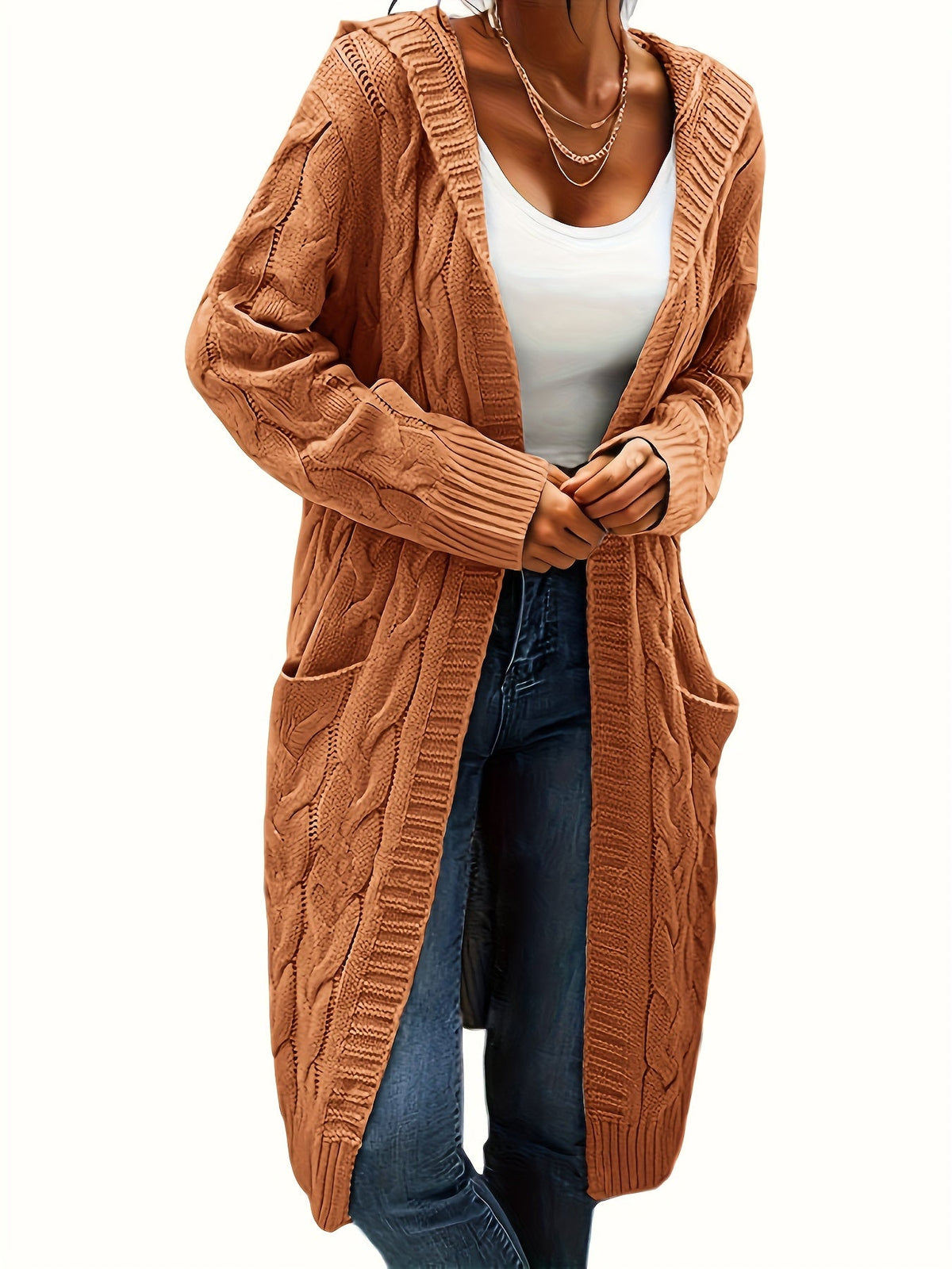 Women's Collarless Knit Cardigan – Minimalist Solid Color Polyester Casual Open Layer for Fall & Winter in 19 Colors
