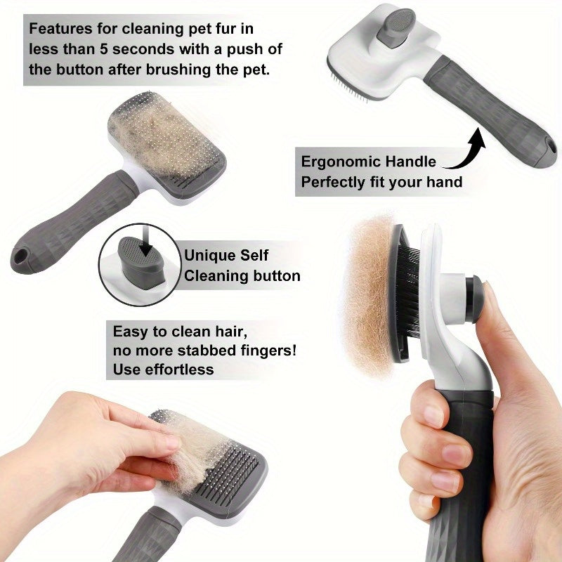 Self-Cleaning Pet Grooming Brush – Skin-Friendly Deshedding Massage Tool for Long & Short Haired Cats and Dogs – Easy Disassemble One-Click Clean Slicker Brush for Shedding Fur Removal