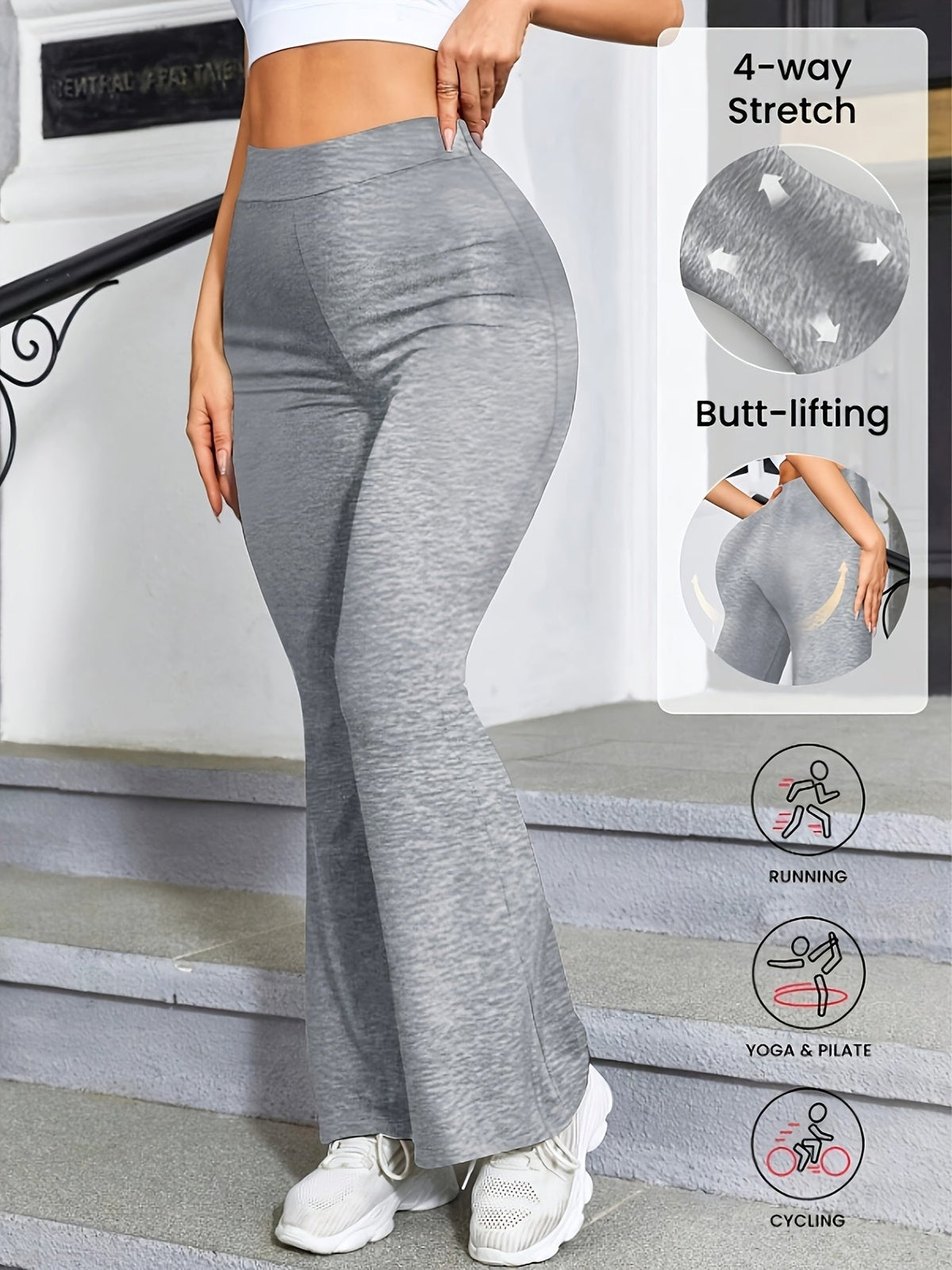 Women's High Waist Flare Pants Butt Lifting Wide Leg Trousers 4-Way Stretch Solid Color Casual Daily Wear Body Shaping Fashion Pants XS S M L XL