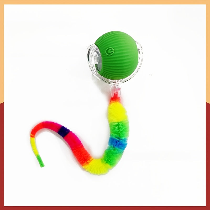 Automatic Rolling Cat Ball Toy USB Rechargeable Luminous Self-Entertaining Smart Cat Toy Bite-Resistant Plastic with Caterpillar Tail for Indoor Cats Kittens Second Gen Upgrade