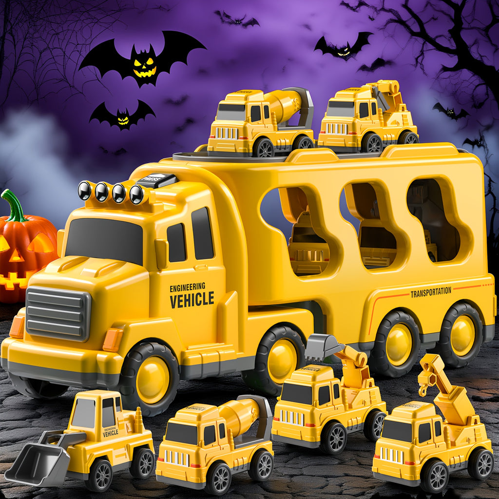 Construction Vehicles Transport Truck Carrier Toy for Boys Ages 3 4 5 6 7 - Car Hauler Carrier Playset with Mini Trucks, STEM Building Vehicle Toys for Kids, Christmas Birthday Gift for Boys Girls