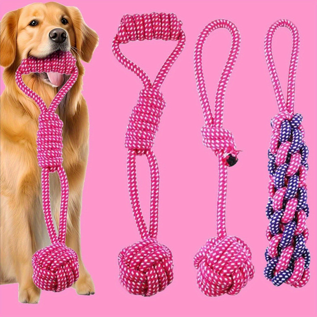 Dog Rope Toys for Aggressive Chewers - 3 Pack Purple Knot Tug Toys for Large Medium Small Dogs, Interactive Chew & Teeth Cleaning Rope Set, Durable Cotton Braided Dog Toys for Training & Play