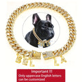 Personalized Rhinestone Dog Necklace Collar with Letter Pendant Tag – Sparkling 13mm Cuban Chain Dog Collar, Custom Initial Charm, Double Lock Design for Small Medium Dogs, Luxury Pet Jewelry Gift