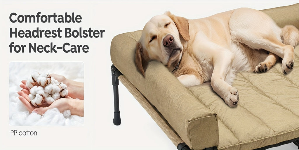 Cooling Elevated Dog Bed with Removable Pillow-Top Mat – Raised Bolster Dog Cot with Breathable Mesh Non-Slip Feet Dog Sofa Bed for Indoor & Outdoor Use