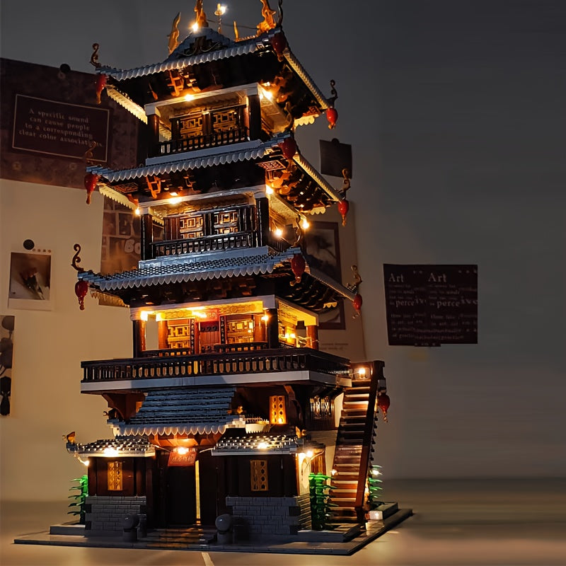 6134pcs Chinese Ancient Architecture Heavenly Fairy Mirror Building Block Set Huge Difficult Mini Bricks Adult Puzzle Toy Home Decor STEM Gift Christmas Birthday New Year Holiday Present