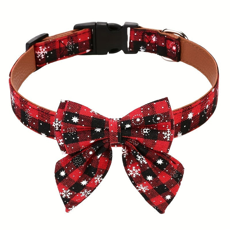 Christmas Dog Collar with Removable Bow Tie – Classic Plaid Red & Green Holiday Pet Collar for Small Medium Large Dogs, Festive Xmas Gift