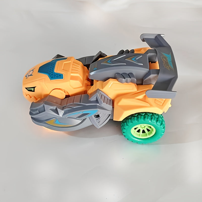 2-in-1 Automatic Transforming Dinosaur Car Toy for Kids - One-Button Dinosaur to Race Car Transformation, Durable Robot Transformer Toy, Birthday & Holiday Gift for Boys Ages 3+, Yellow Blue Red Green