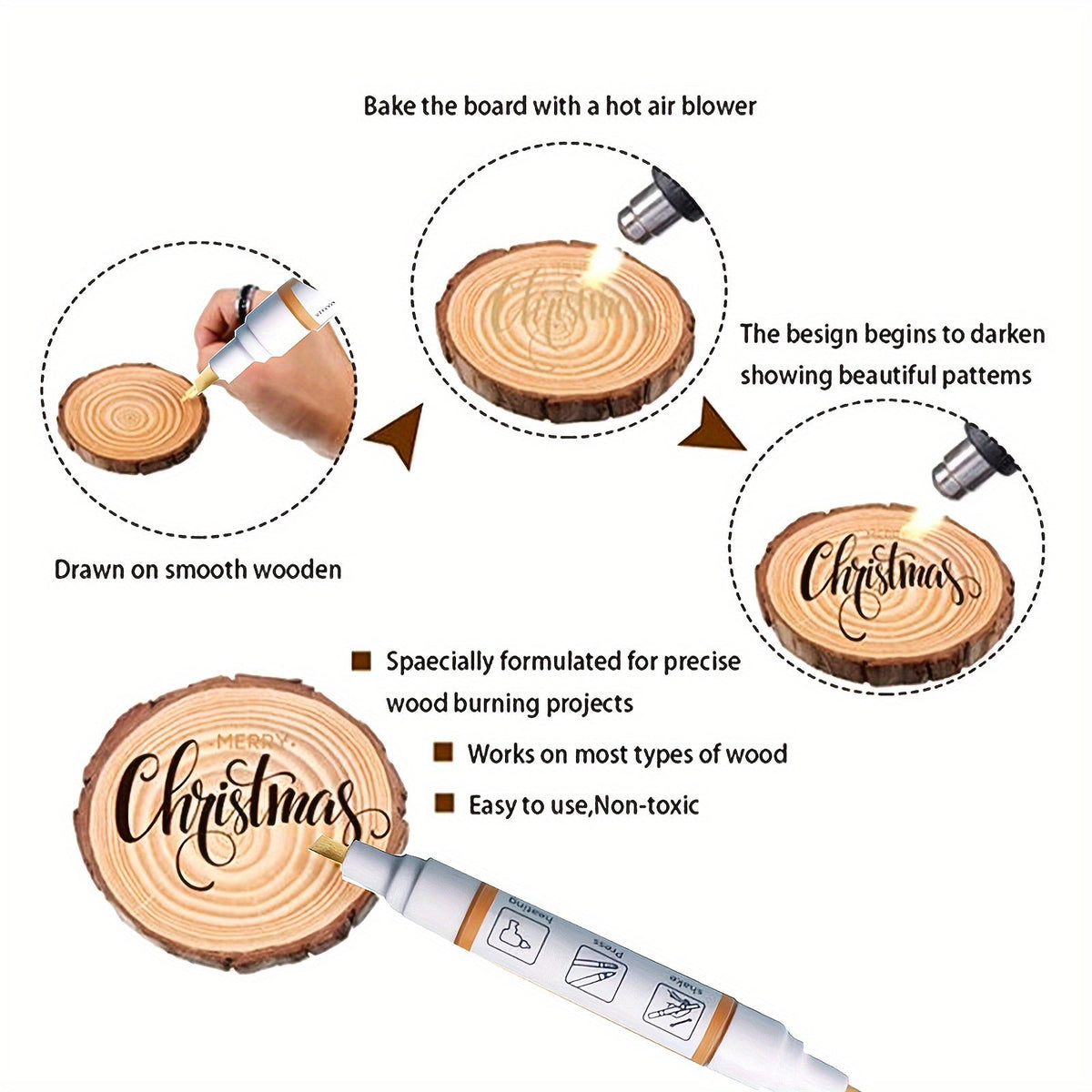 Wood Burning Paste Kit 6 Jars 1.5OZ Heat Activated Gel with Burning Pens & Tools, Pyrography Stencil Etching Cream for Wood Canvas Denim, DIY Craft Set for Beginners & Artists