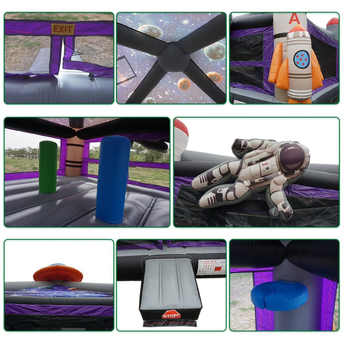 Outer Space Bounce House 16.5ft - Commercial Grade PVC Inflatable Bouncy Castle, Astronaut & Rocket Theme, Starry Sky Roof, Basketball Hoop, 360° Mesh Walls | Backyard Kids Party (With/Without Blower)