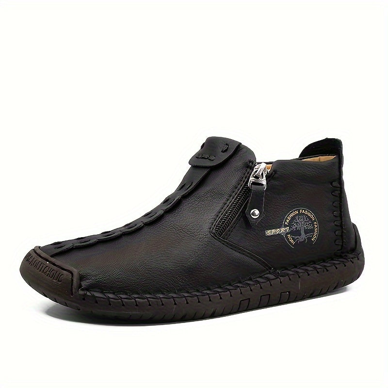 Men's Ankle Boots Hand-Stitched Casual Loafers Slip-On Outdoor Work Shoes for Men – 4 Colors, Sizes US 7.5-12.5, Durable Non-Slip Sole