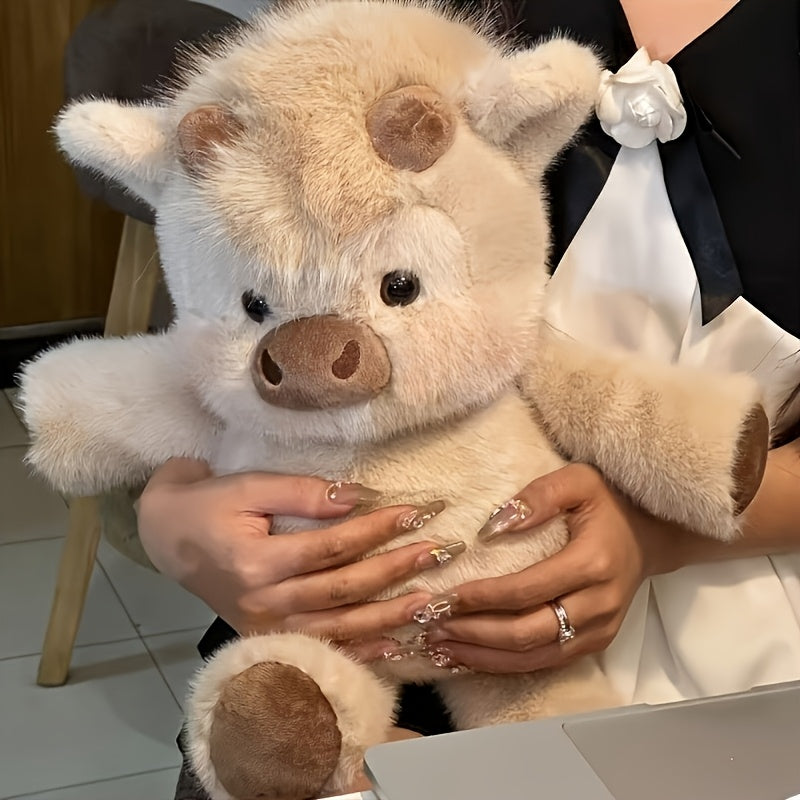 Kawaii Highland Cow Plush Toy 15.7 Inch – Cute Soft Stuffed Animal for Girls, Fluffy Highland Cow Stuffed Plushie, Perfect Valentine’s Day Easter Birthday Christmas Gift (White/Pink/Light Brown)