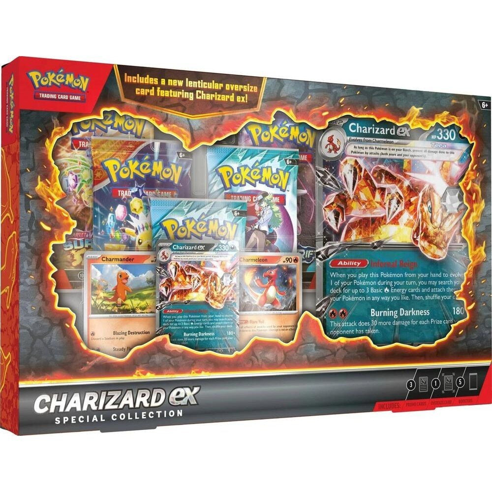 Pokemon TCG: Charizard ex Special Collection Box - 1 Etched Foil Promo Charizard ex, 5 Booster Packs, Oversize Lenticular Card & Live Code | Official Pokemon Trading Card Game Set