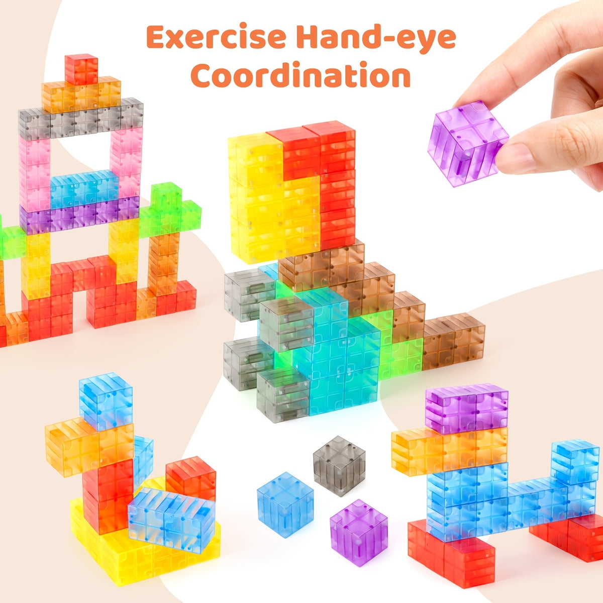 Magnetic Building Blocks 100 Pieces - Transparent Colorful Magnetic Cubes STEM Construction Toy, Creative Stacking Shape Tiles for Kids, Educational Gift for Boys & Girls, Birthday Christmas Halloween