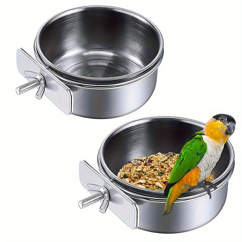 Bird Cage Feeder & Water Bowl Set – 2-Pack Parrot Food Water Bowls with Clip-On Bracket, Sturdy Plastic Bird Feeder Cups for Parakeets Cockatiels Canaries & Small Pet Birds