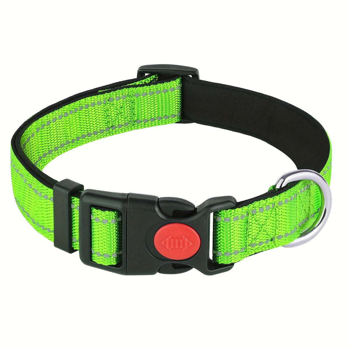 Reflective Dog Collar with Safety Locking Buckle - Adjustable Soft Neoprene Padded Breathable Nylon Pet Collar for Small Medium Large Dogs, Night Visibility Safety Collar
