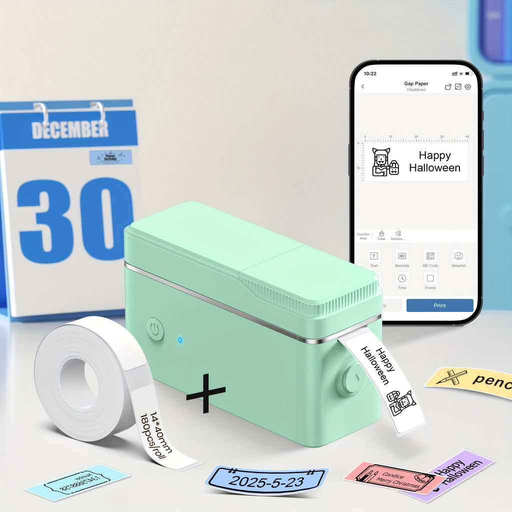 P31S Portable Label Maker Machine with Tape – Mini Bluetooth Thermal Printer, Inkless Sticker Maker with App Templates, Multiple Colors (White, Pink, Green), Home Office School Organization