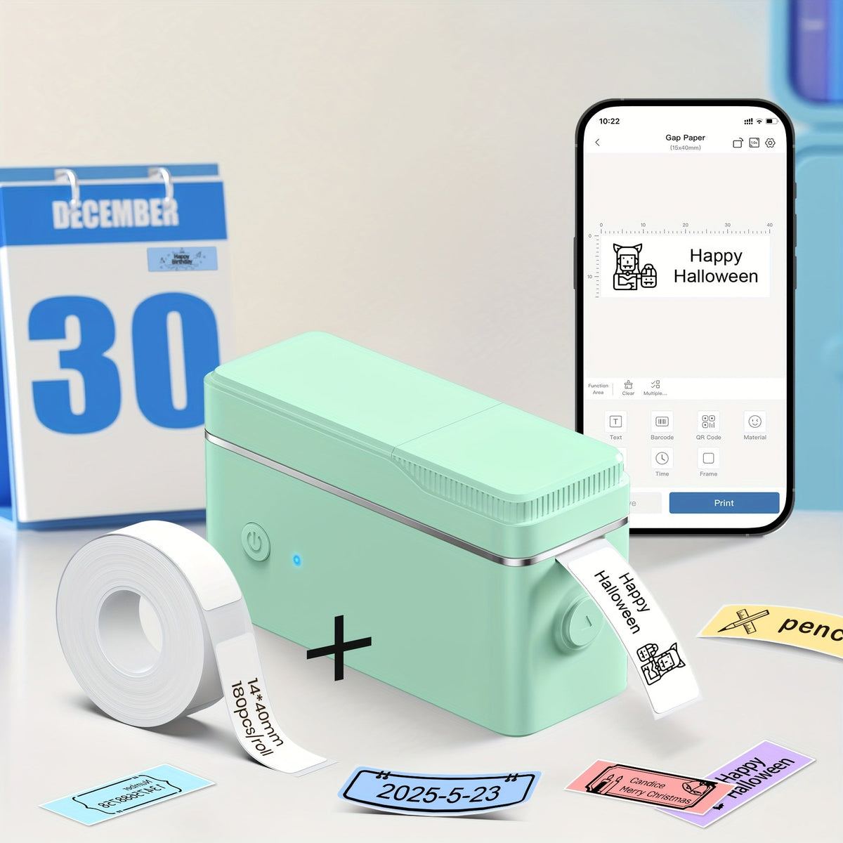 P31S Portable Label Maker Machine with Tape – Mini Bluetooth Thermal Printer, Inkless Sticker Maker with App Templates, Multiple Colors (White, Pink, Green), Home Office School Organization