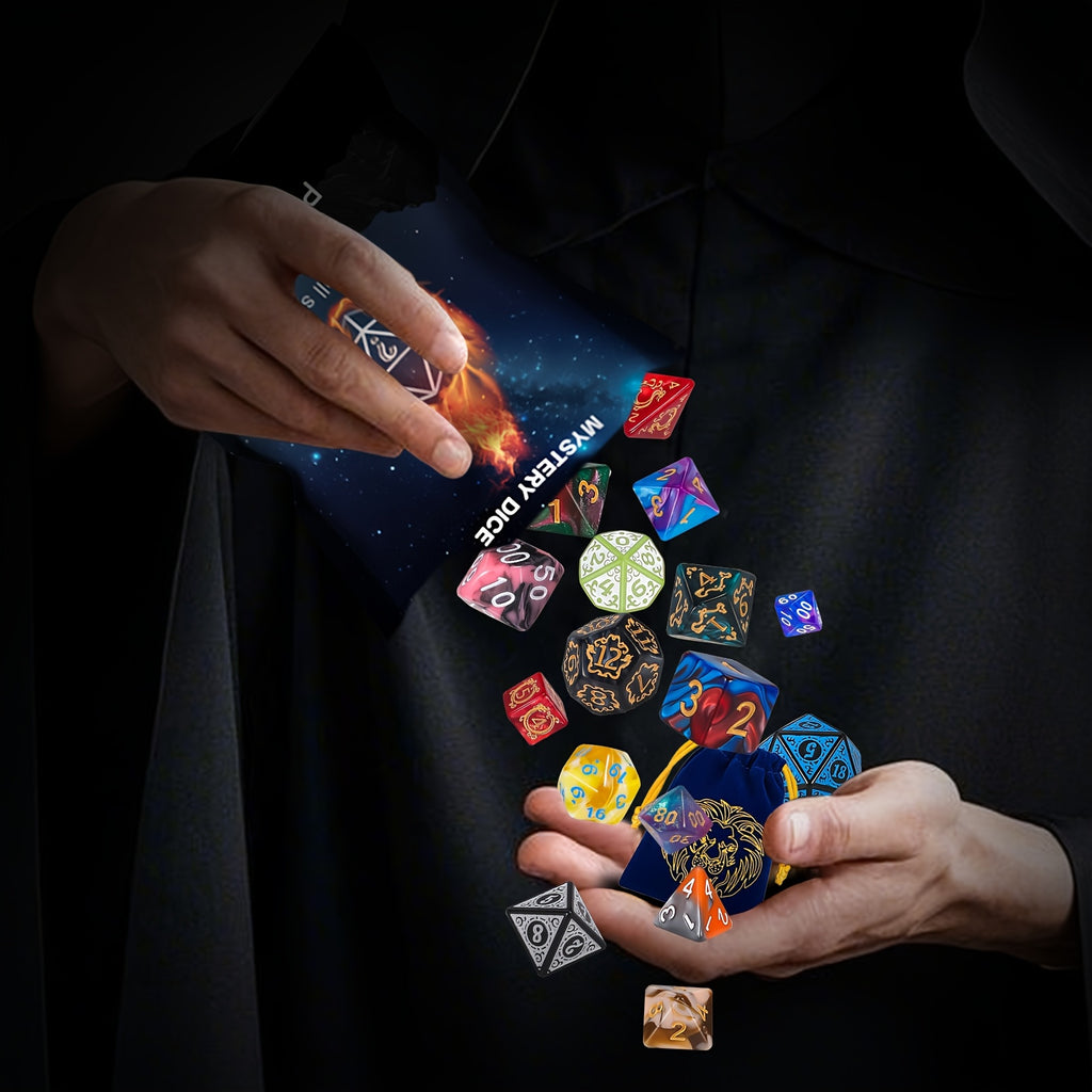 DnD Polyhedral Dice Set with Velvet Bag, 7-Piece Acrylic RPG Dice for Dungeons & Dragons, MTG, Tabletop Board Games, D20 D12 D10 D8 D6 D4 Complete Set, Great Halloween Christmas Birthday Gift