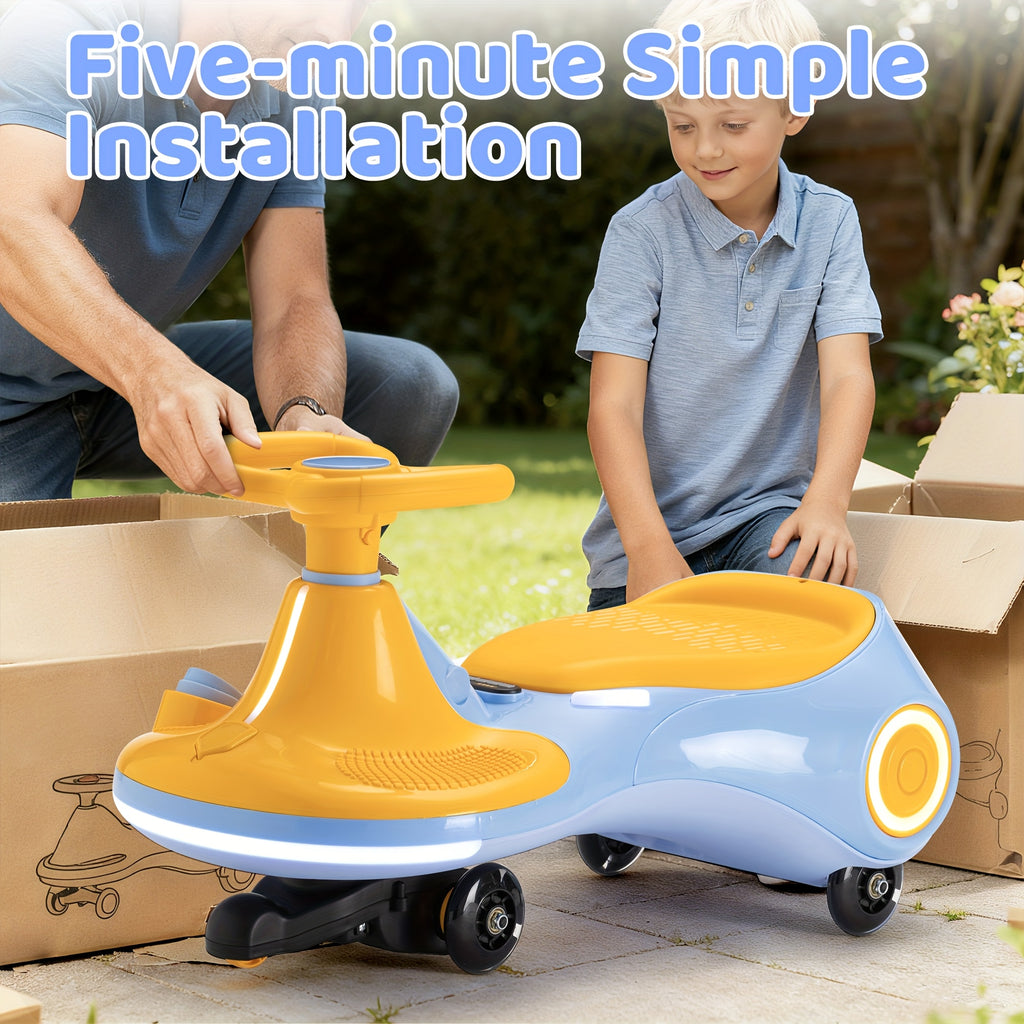 Electric Wiggle Car for Kids 2-in-1 Swing Car with Pedal, Rechargeable Battery, 2 Speeds, Anti-Rollover, Flashing Wheels – Ride-On Toy for Ages 3+ Up to 140 Lbs, Purple Yellow Blue