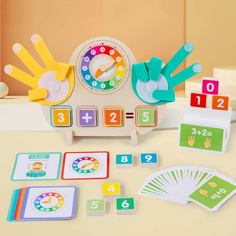 Wooden Clock Learning Toy for Kids – Clock Hands Finger Counting Math Tool for Teaching Time | Educational Toy for Toddlers & Preschoolers | Easter & Christmas Gift for Boys & Girls Ages 3+