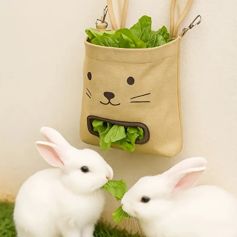 Hanging Pet Hay Feeder with Bunny Face Design, Large Capacity Anti-Tipping Food Bowl for Rabbits, Guinea Pigs & Kittens, Easy Hang Chain for Cage Indoor Outdoor, Heavy-Duty Small Animal Feeder