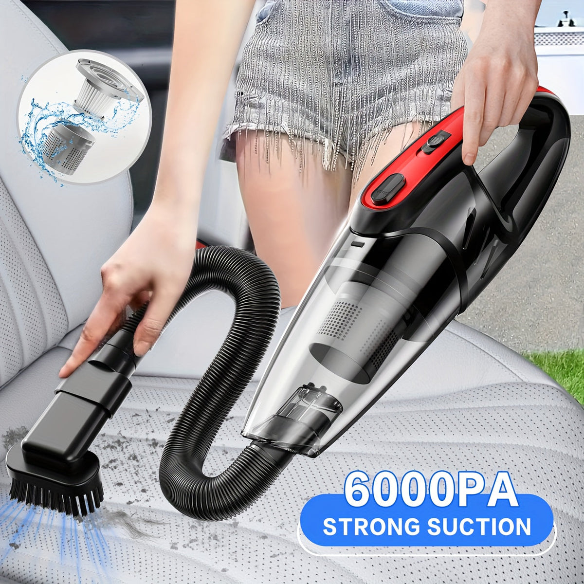 Cordless Car Vacuum Cleaner 6000PA High-Power Suction, 2000mAh Rechargeable Handheld Vacuum with 5 Accessories, Quiet Motor for Car Interior, Home & Pet Hair – Pink Women's Gift