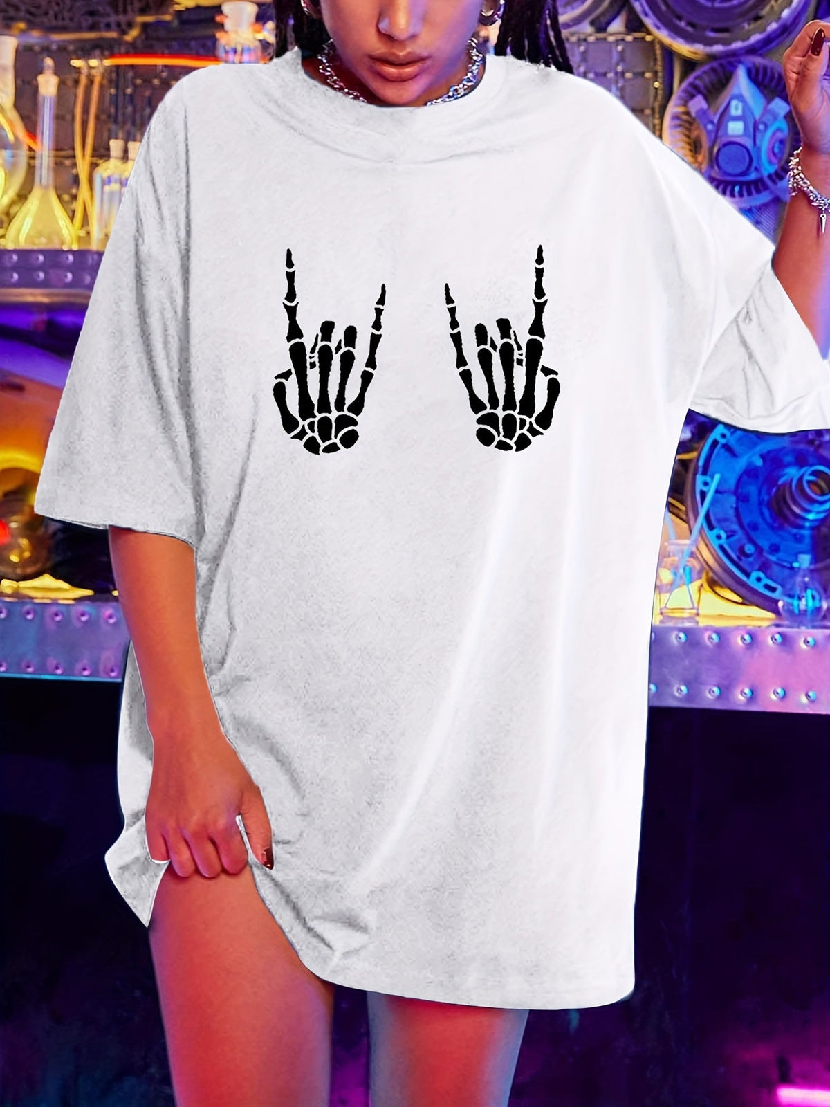 Women's Skull Print T-Shirt Crew Neck Short Sleeve Casual Loose Summer Top Halloween Fashion Graphic Tee Shirt S-XXL Multiple Colors