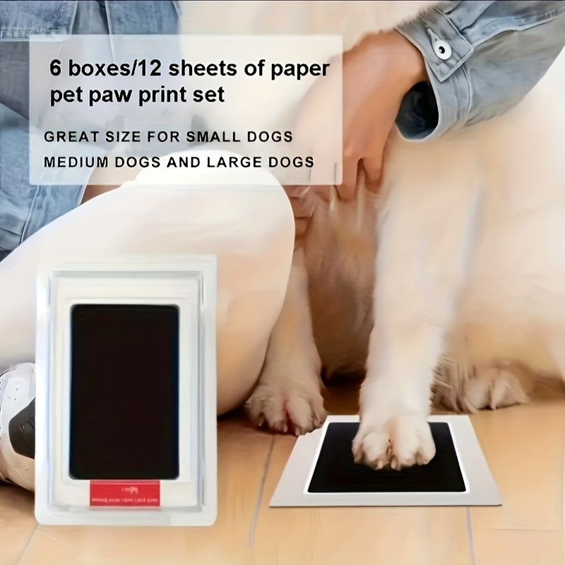 Pet Paw Print Kit Set - 6 Boxes 12 Sheets Cat and Dog Handprint Footprint Ink Pad Keepsake Tool Kit, Easy to Use Paw Print Stamp for Pet Souvenirs, Memorial Gift for Pet Owners and Dog Cat Lovers