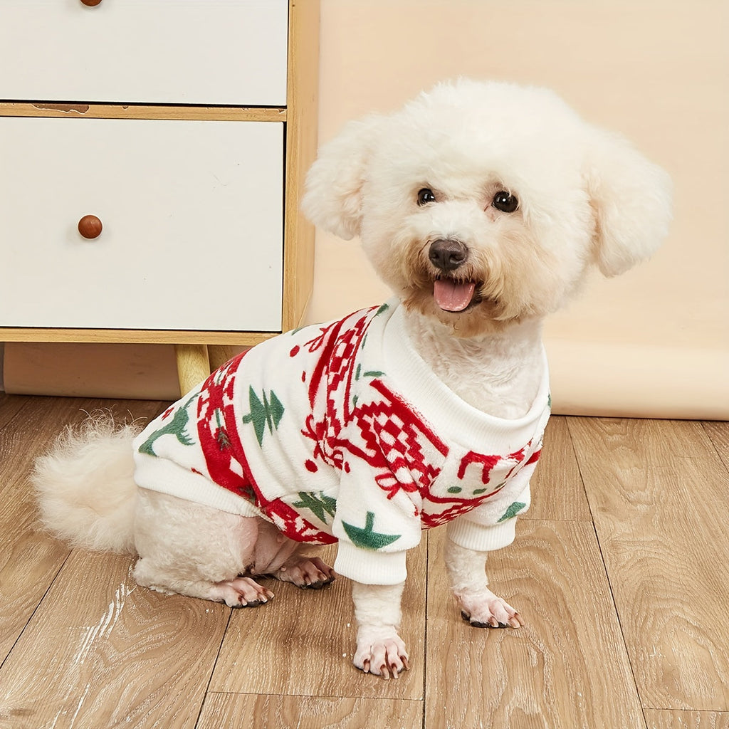 Pet Christmas Plush Sweatshirt for Dogs and Cats – Warm Soft Fleece Holiday Pullover for Small Medium Pets, Autumn Winter Cozy Costume, XS S M XXL, White Festive Pet Apparel