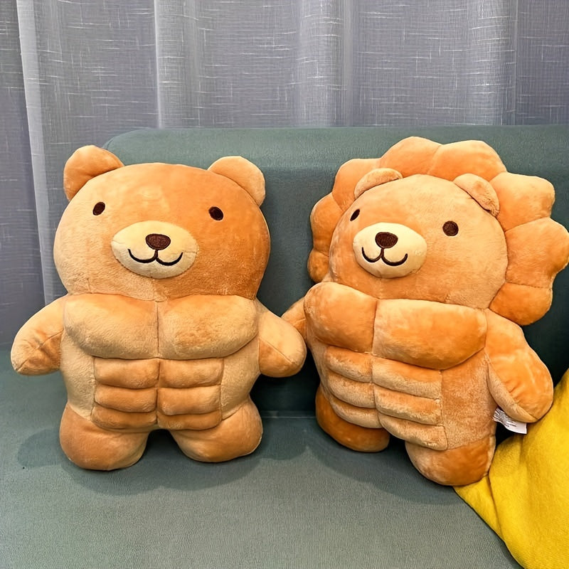 Big Muscle Stuffed Animal Plush Toy 12 Inch, Funny Cute Teddy Bear & Lion Soft Plushie Pillow Doll, Novelty Animal Figure Gift for Kids Adults, Best Christmas Halloween Birthday Present