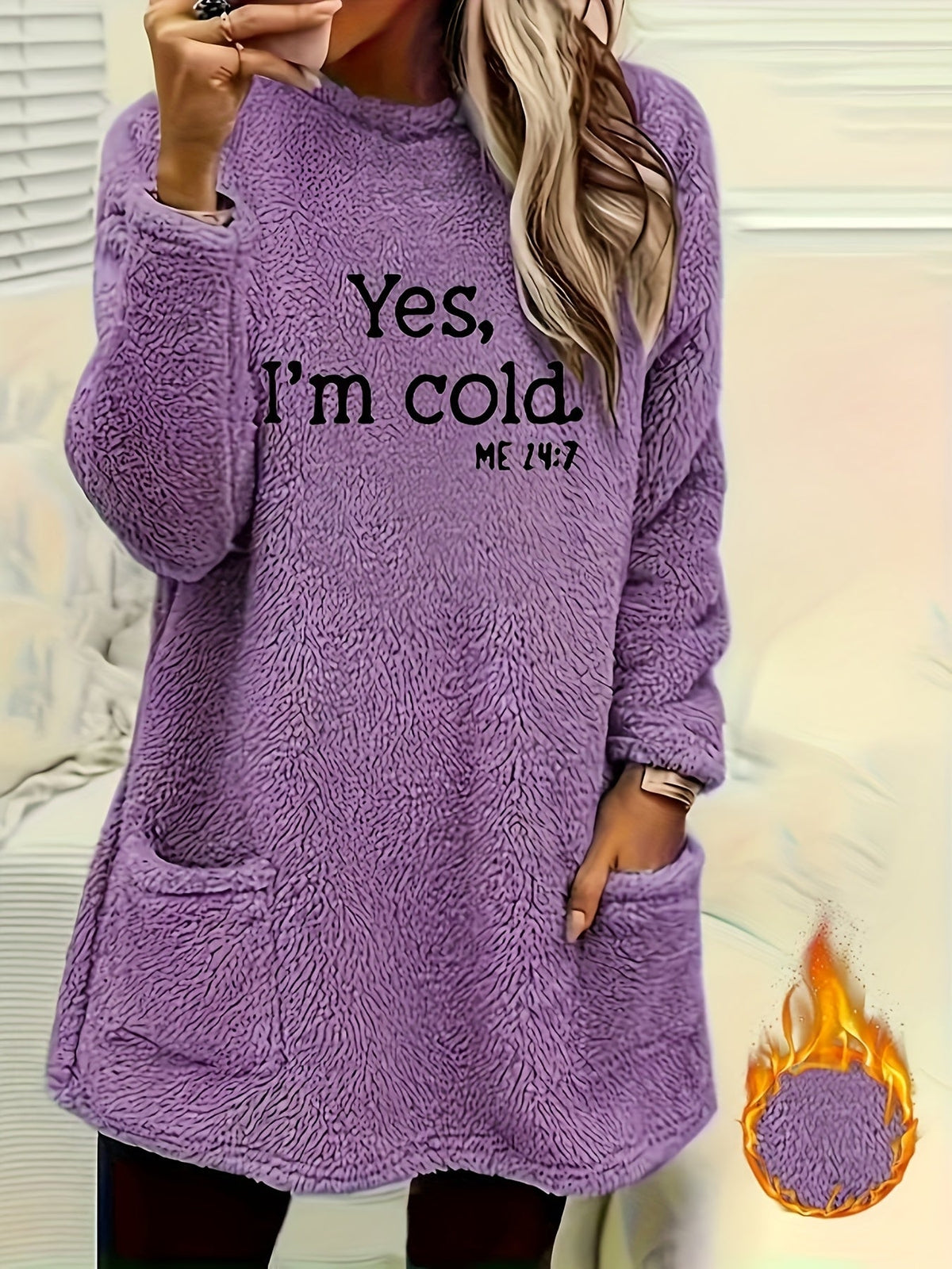 Women's Double-Sided Letter Print Sweatshirt – 100% Polyester Crew Neck Long Sleeve Casual Pullover with Pocket for Fall Winter