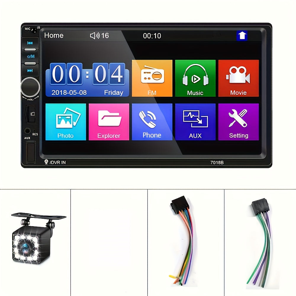 Double Din Car Stereo 7 Inch LCD Touchscreen MP5 Player - Wireless FM Radio, USB/SD/AUX Inputs, Mirror Link, EQ Settings, Universal Fit Head Unit for Car Audio Upgrade, Optional Backup Camera
