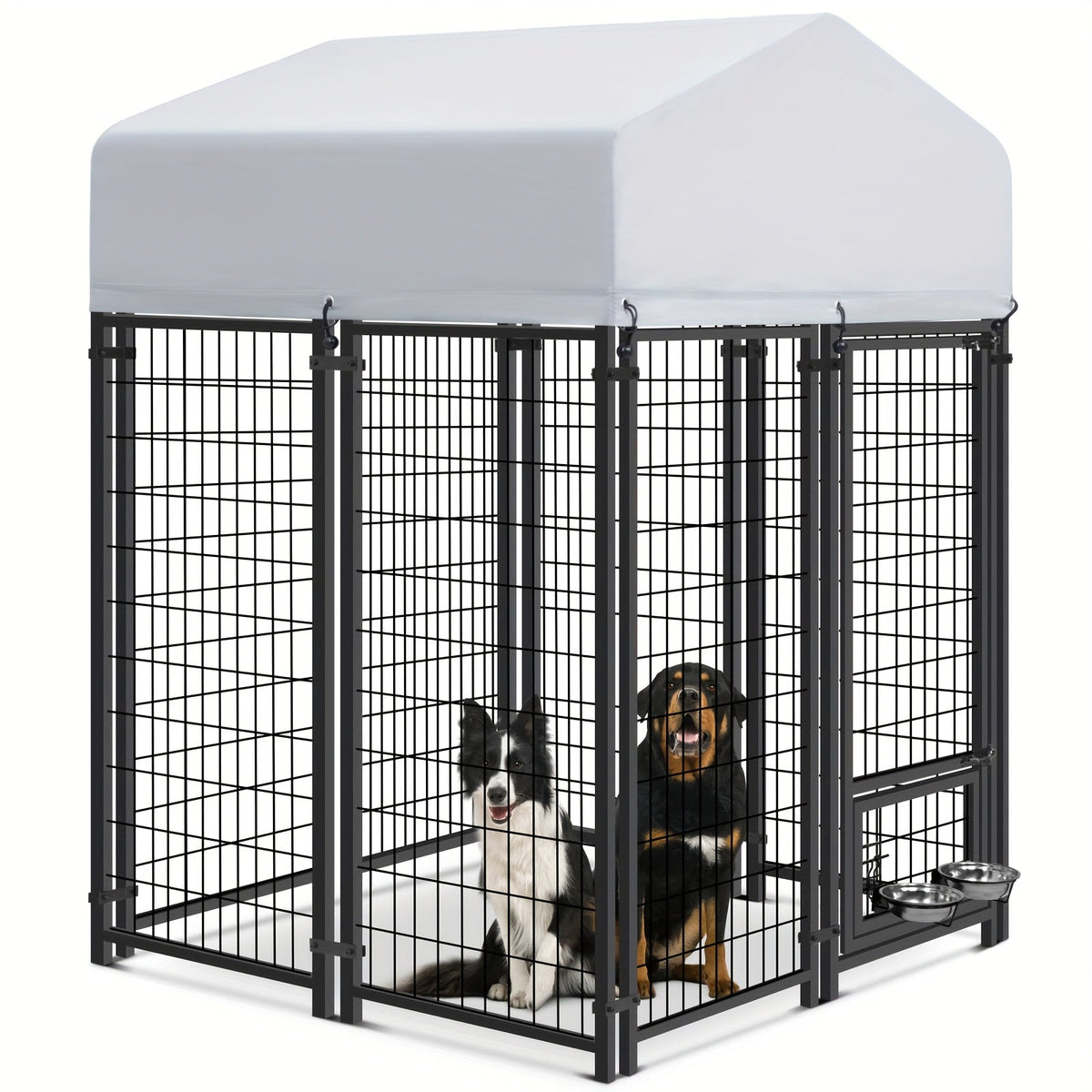 Large Dog Enclosure Outdoor Heavy Duty Welded Wire Steel Dog Playpen with UV-Resistant Roof Cover, Secure Lock Pet Pen Fence for Big Dogs Outside Exercise Play Area