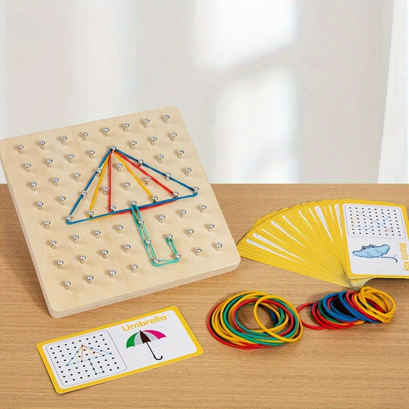 Wooden Geometric Pegboard Puzzle Toy for Kids – Shape Sorting Jigsaw Peg Board Game, Montessori Educational STEM Toy, Fine Motor Skills Learning Activity, Holiday Birthday Gift for Toddlers Ages 2 3 4 5+