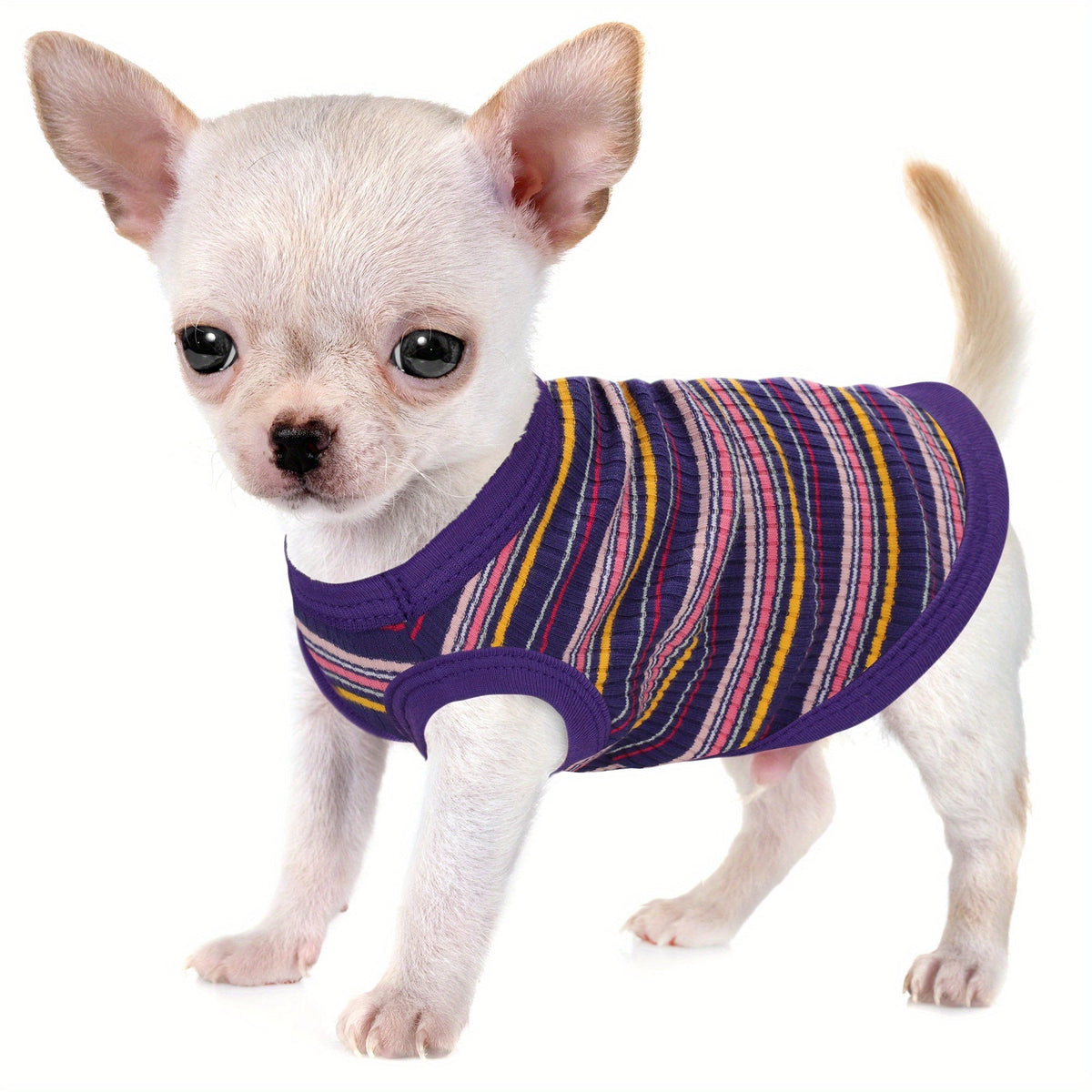 Soft Ribbed Striped Dog Tank Top Vest for Small Dogs - Lightweight Breathable Pullover Dog Shirt for XS to XXL Breeds, Cute Dog Clothes in 11 Colors for Chihuahua Yorkie Pomeranian Daily Wear