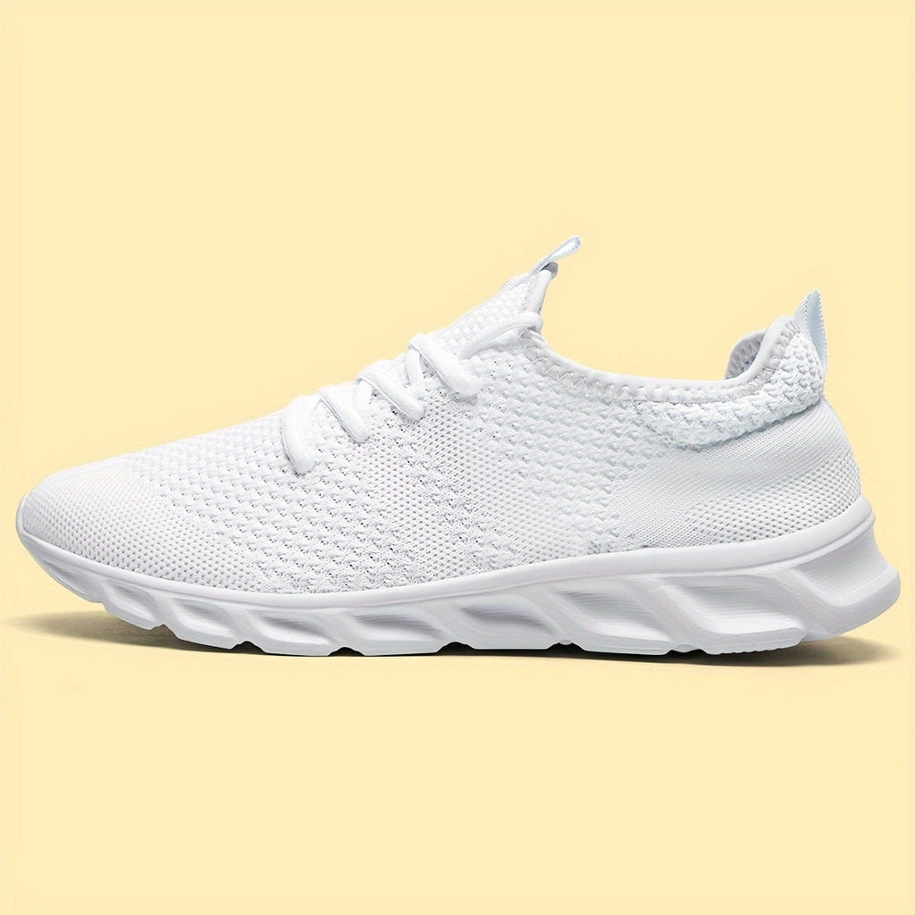 Men's Lightweight Breathable Knit Mesh Sneakers EVA Sole Low-Top Lace-Up Running Walking Shoes White Red Black Round Toe All-Season Gym Travel Daily Wear Sizes US 6-13.5