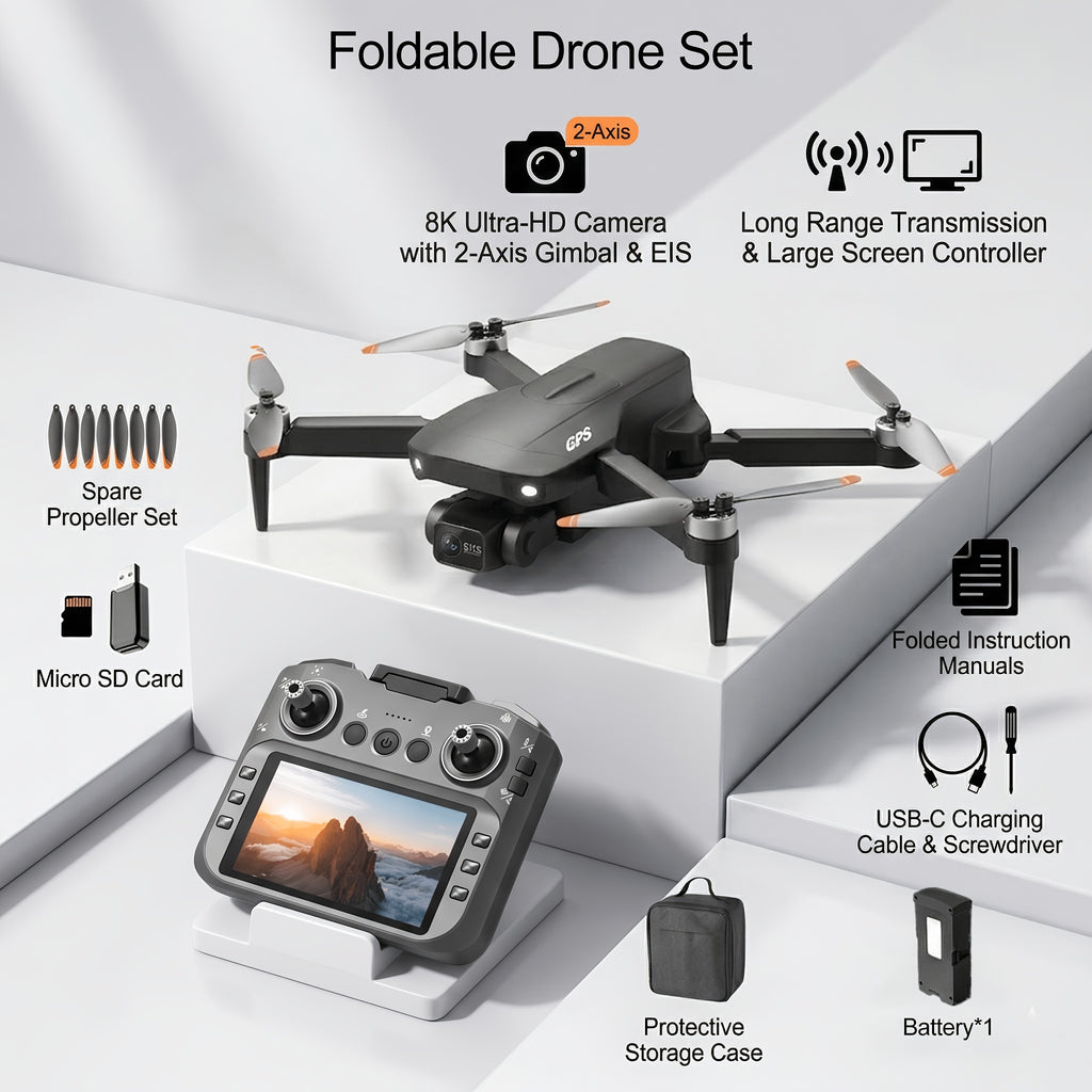 8K EIS Brushless Drone with 360° Obstacle Avoidance, 5G Dual-Mode Transmission, 50-Minute Battery, Screen Remote Control – Wind-Resistant GPS Quadcopter for Adults Aerial Photography