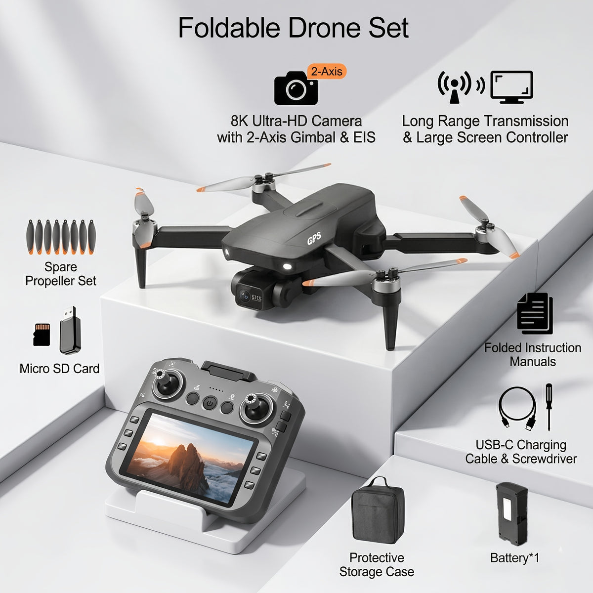 8K EIS Brushless Drone with 360° Obstacle Avoidance, 5G Dual-Mode Transmission, 50-Minute Battery, Screen Remote Control – Wind-Resistant GPS Quadcopter for Adults Aerial Photography