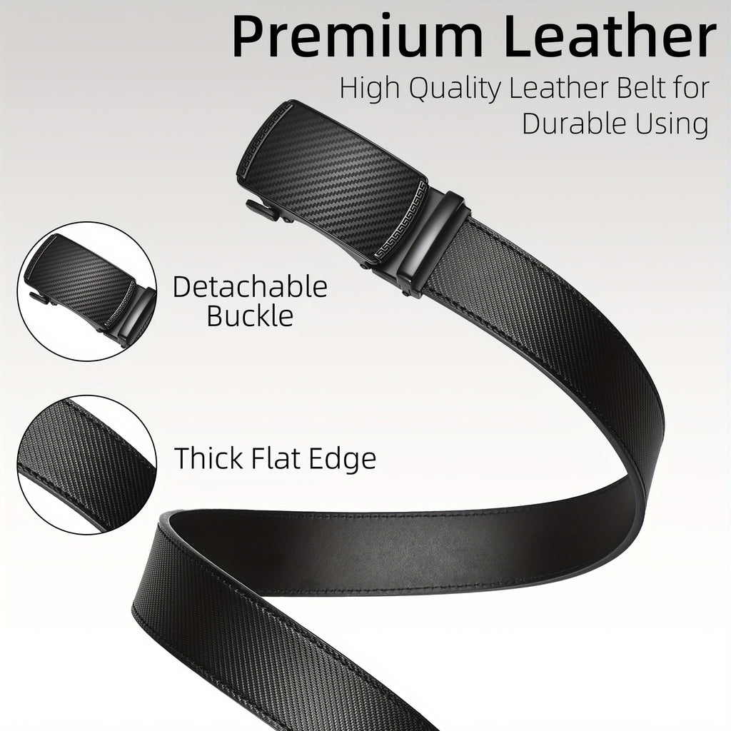 Men's Leather Slide Ratchet Dress Belt with Automatic Click Buckle – Zinc Alloy Buckle, Adjustable 28"-46" Waist, 8 Styles, Business Formal Belt, Perfect Gift for Husband, Father's Day & Christmas