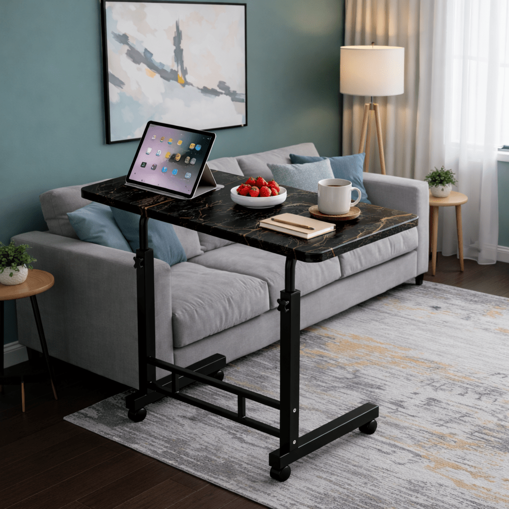 Height Adjustable Mobile Laptop Table with Wheels Rolling Bedside Computer Desk for Bed and Sofa Side Table for Bedroom Dorm Room Small Spaces Available in 8 Colors