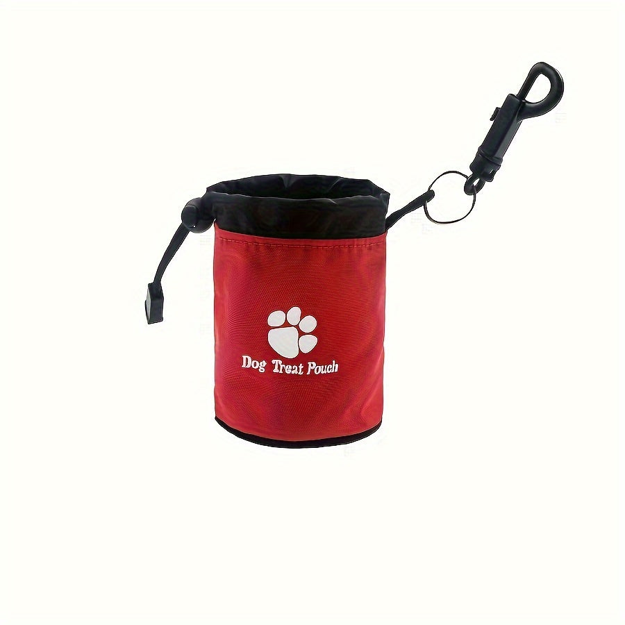 Dog Treat Pouch with Clip-On Belt & Harness Attachment - Paw Print Drawstring Zipper Training Bag for Puppy Walking Snacks Portable Pet Accessory Black Blue Red Green